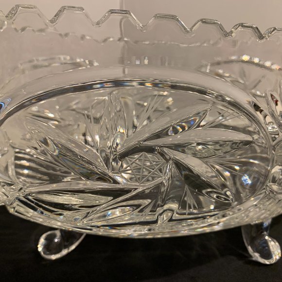 Vintage pinwheel crystal 11-in footed oval dish - Picture 7 of 7